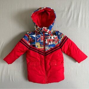 NWOT Give Me Five Kids Puffer Jacket Red Cartoon Print Hooded Coat 110 4-5Y